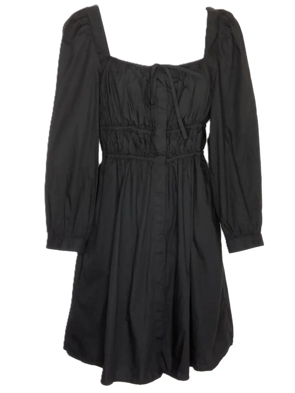 J Crew Black Mini Dress Dark Fairy Goth Peasant Scoop Neck Puffy 3/4 Sleeve Sz 4
